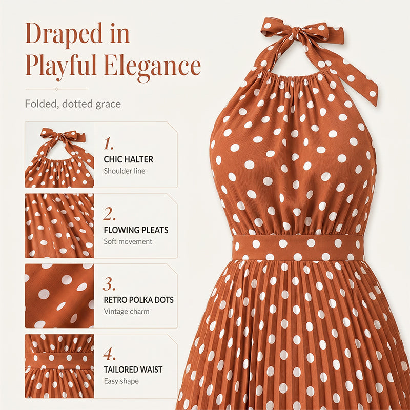 ✨ Polka Dot Halter Neck Dress🌼