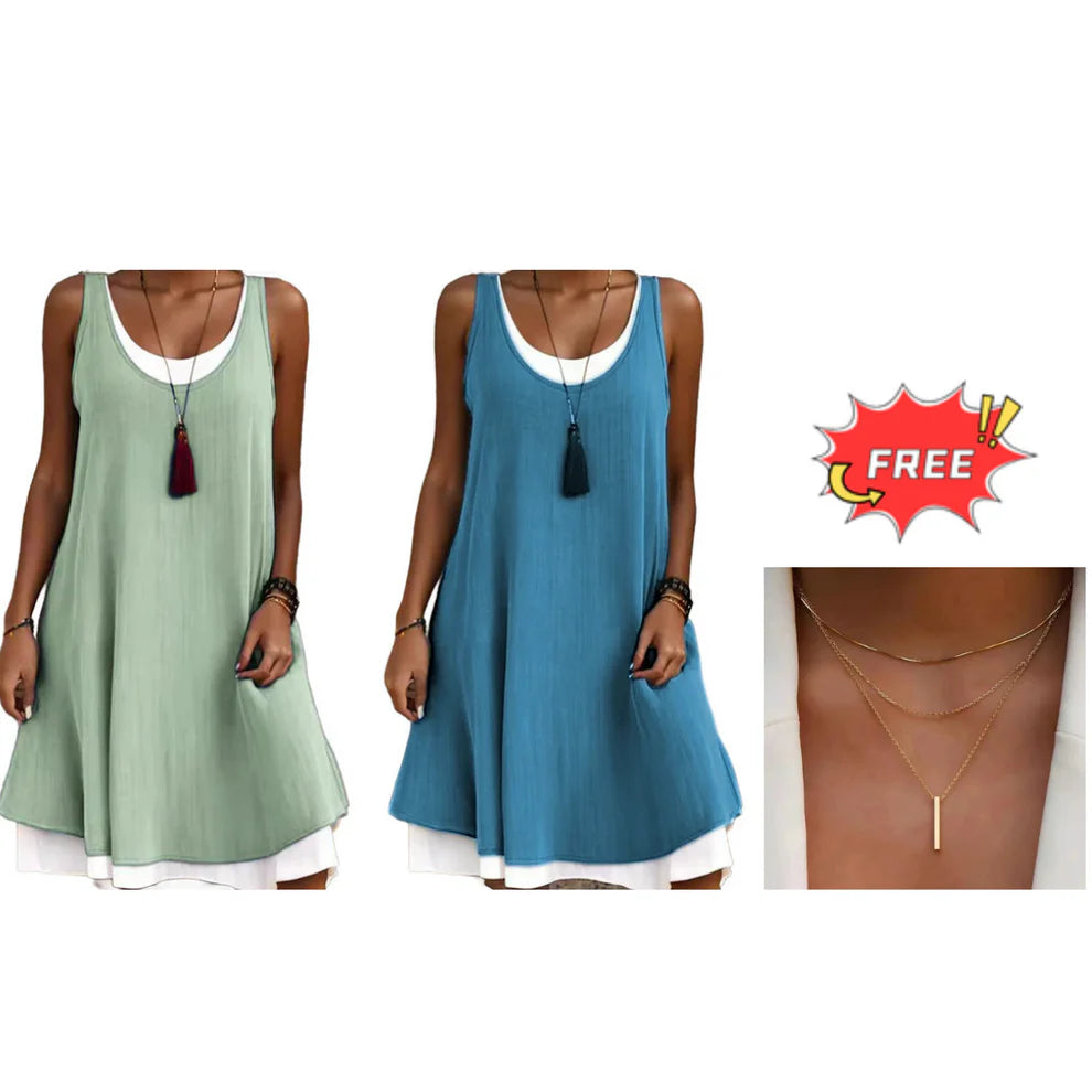 Women's Sleeveless Fake 2-Piece Dress